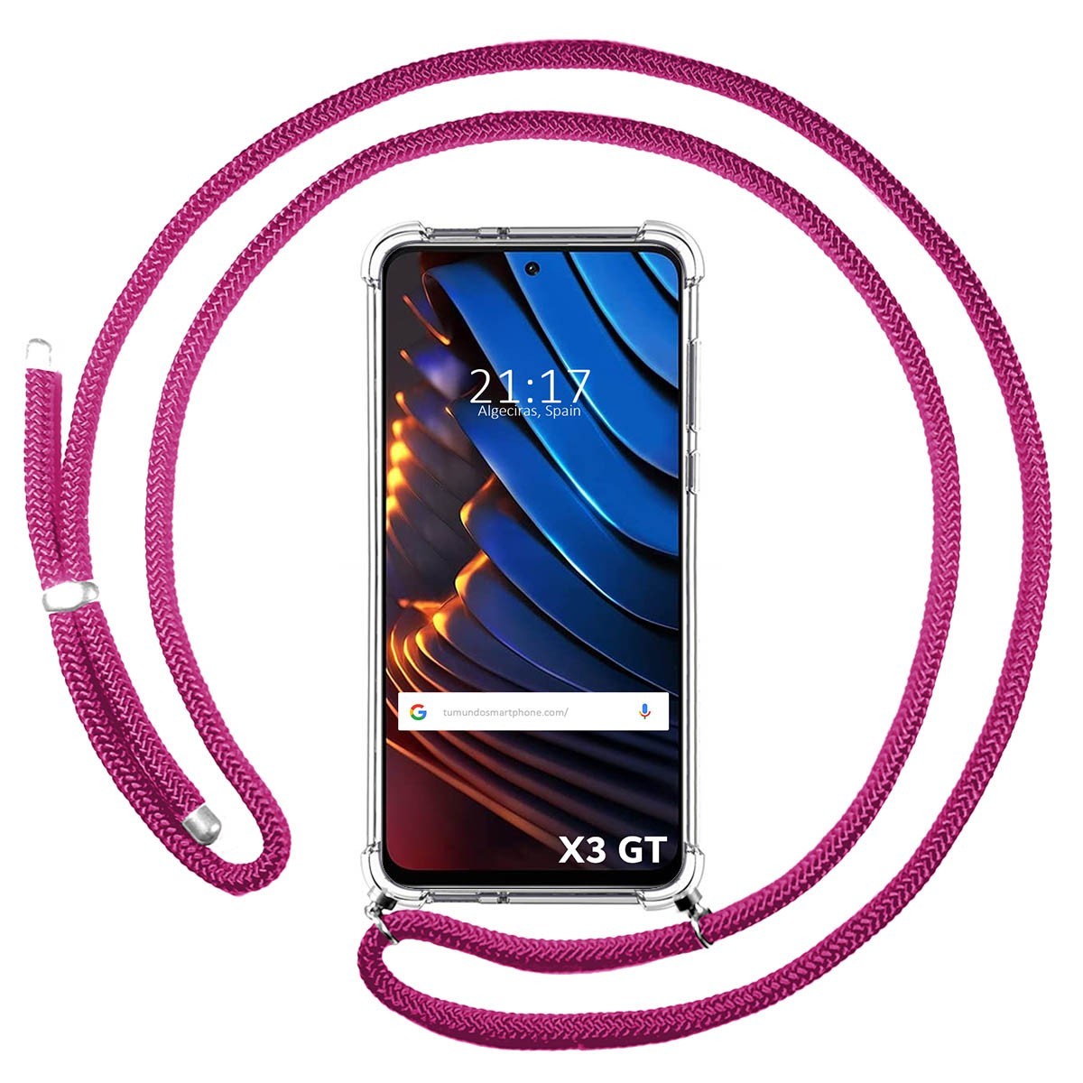 Funda Colgante Transparente para Xiaomi POCO X3 GT 5G con Cordon Rosa Fucsia