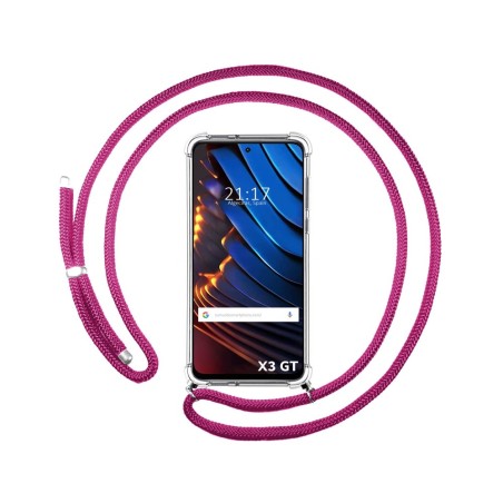 Funda Colgante Transparente para Xiaomi POCO X3 GT 5G con Cordon Rosa Fucsia