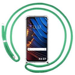 Funda Colgante Transparente para Xiaomi POCO X3 GT 5G con Cordon Verde Agua