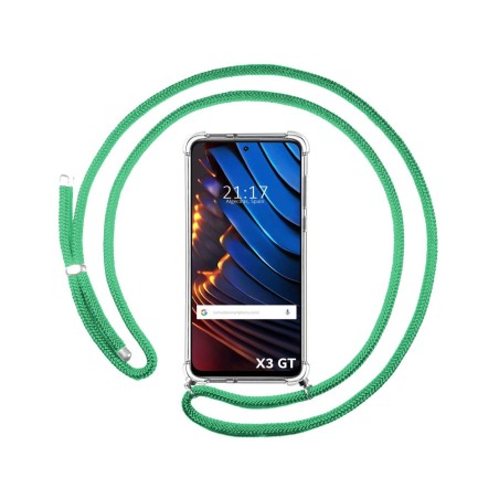 Funda Colgante Transparente para Xiaomi POCO X3 GT 5G con Cordon Verde Agua