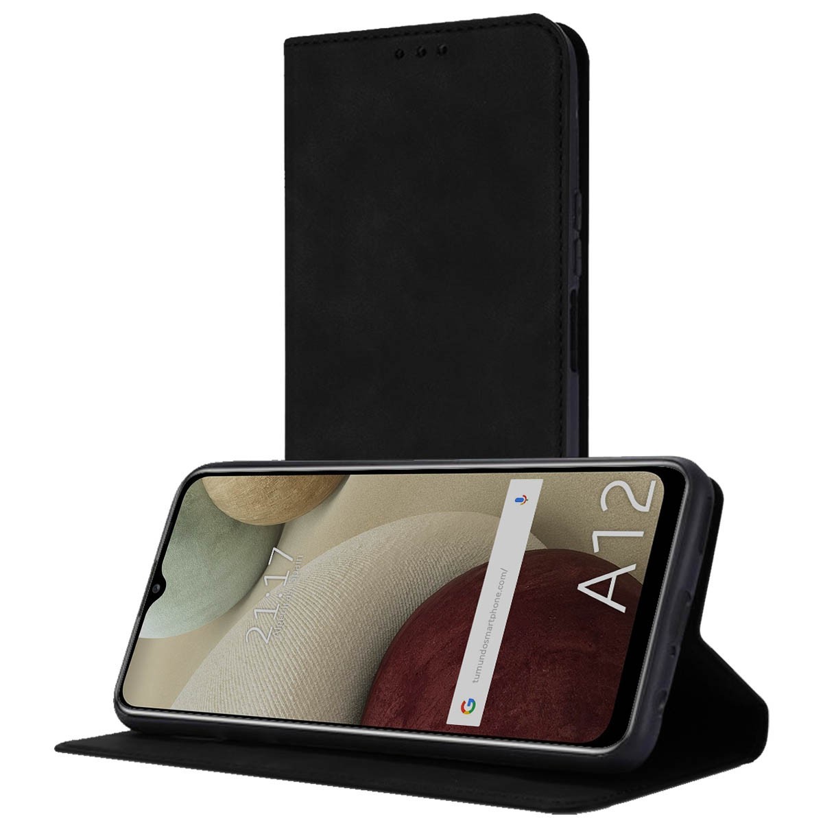 Funda Polipiel con tarjetero para Samsung Galaxy A12 color Negra