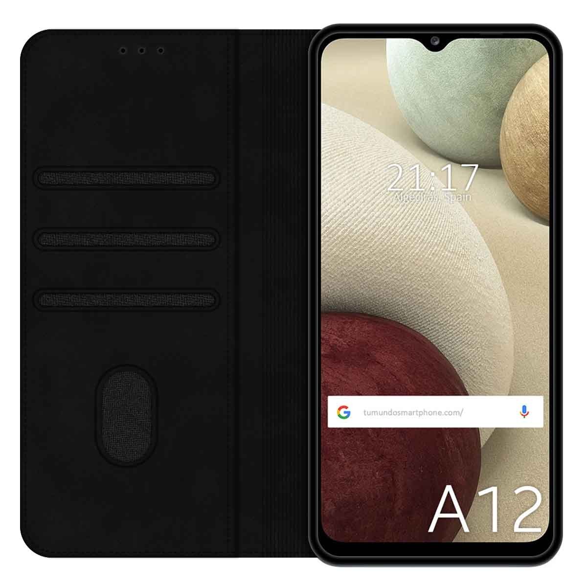 Funda Polipiel con tarjetero para Samsung Galaxy A12 color Negra