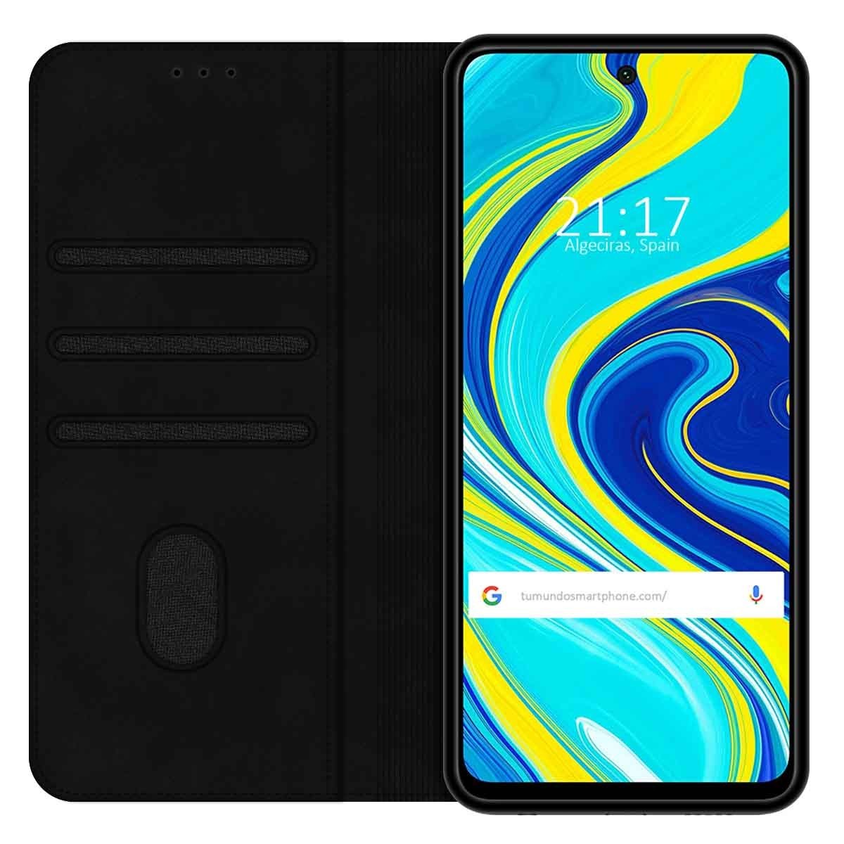 Funda Polipiel con tarjetero para Xiaomi Redmi Note 9S / Note 9 Pro color Negra