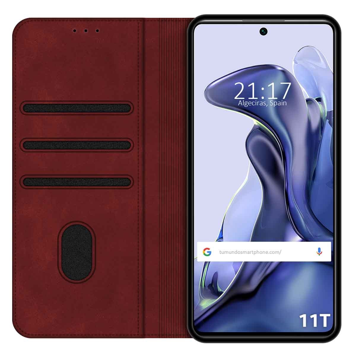 Funda Polipiel con tarjetero para Xiaomi 11T 5G / 11T Pro 5G color Roja