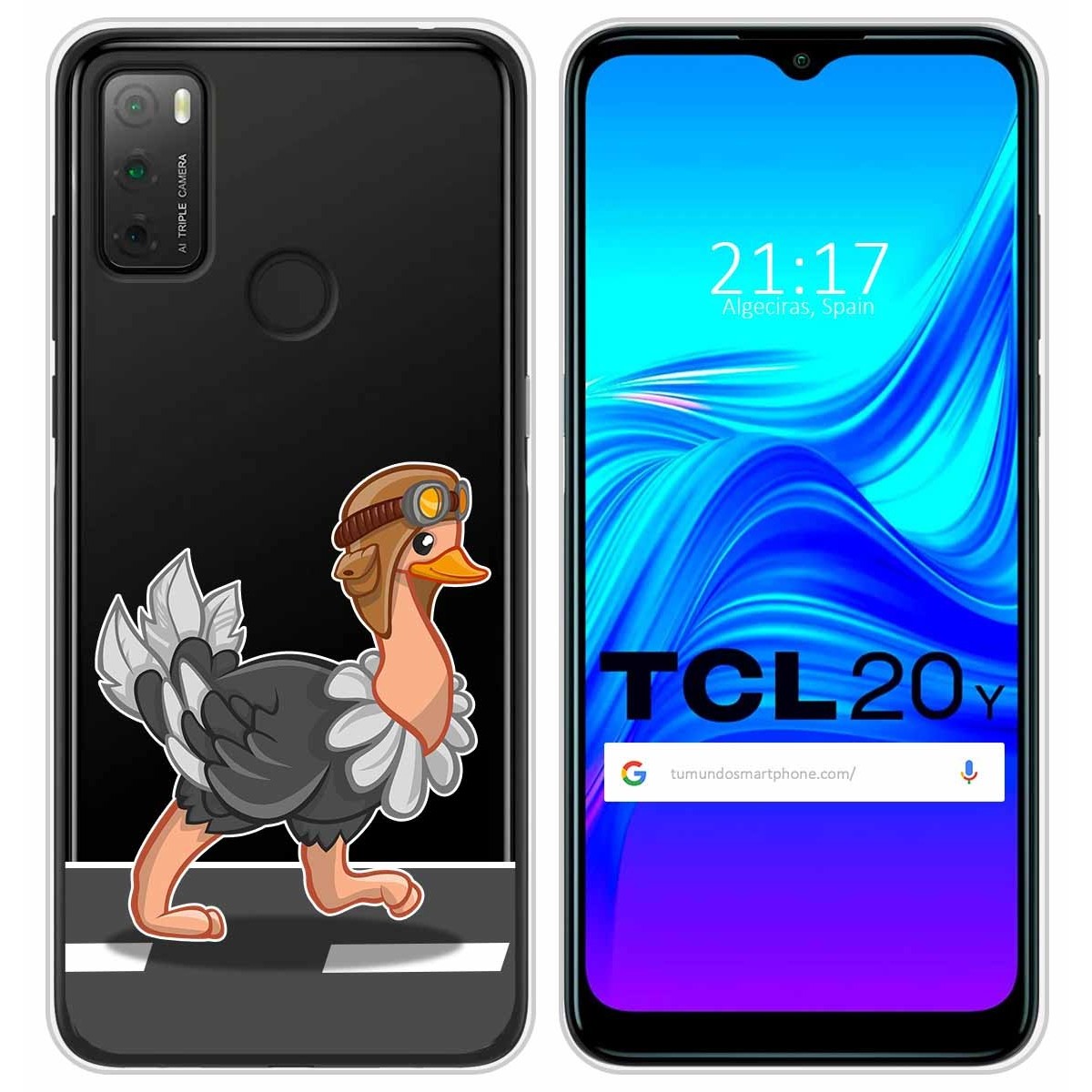 Funda Silicona Transparente para TCL 20Y diseño Avestruz Dibujos