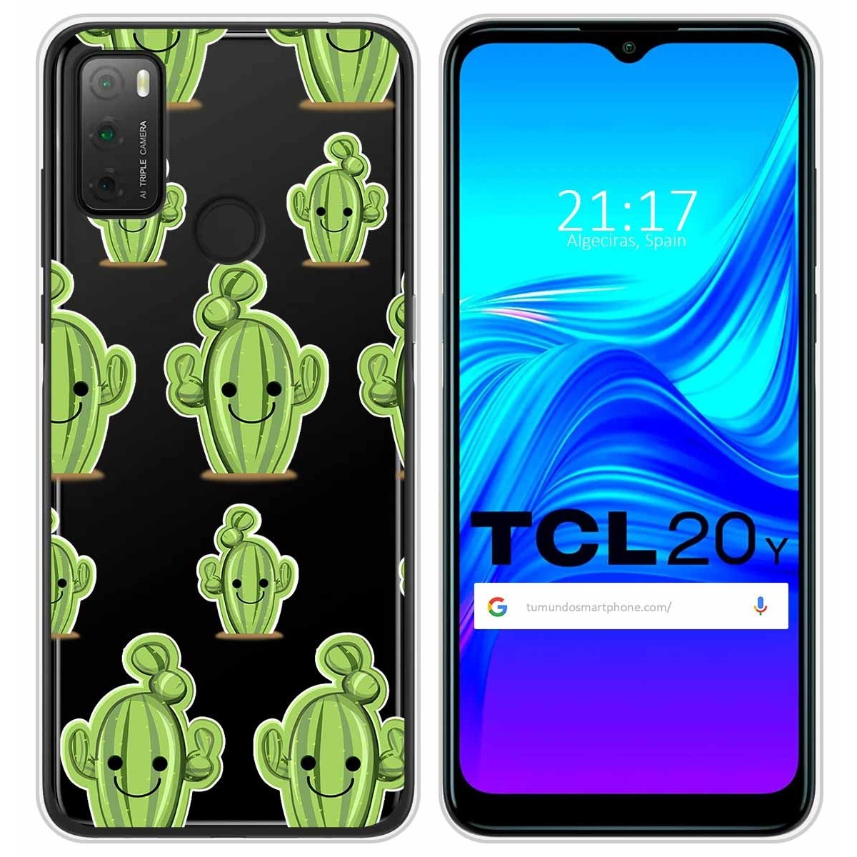 Funda Silicona Transparente para TCL 20Y diseño Cactus Dibujos
