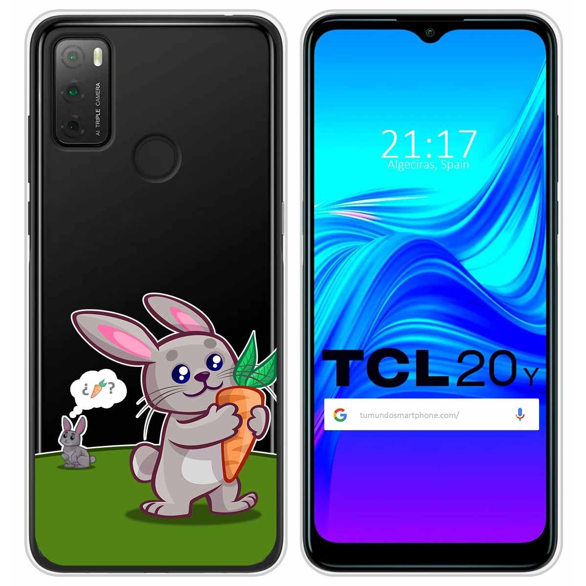 Funda Silicona Transparente para TCL 20Y diseño Conejo Dibujos
