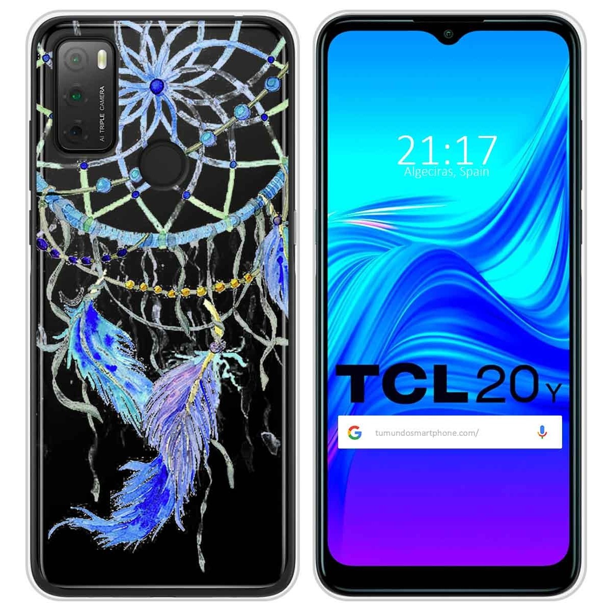 Funda Silicona Transparente para TCL 20Y diseño Plumas Dibujos