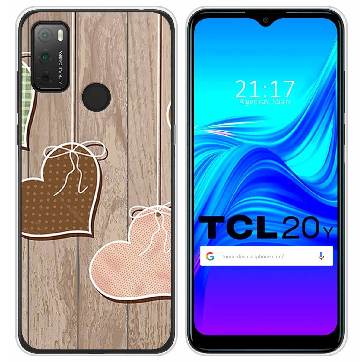 Funda Silicona para TCL 20Y diseño Corazones Madera Dibujos