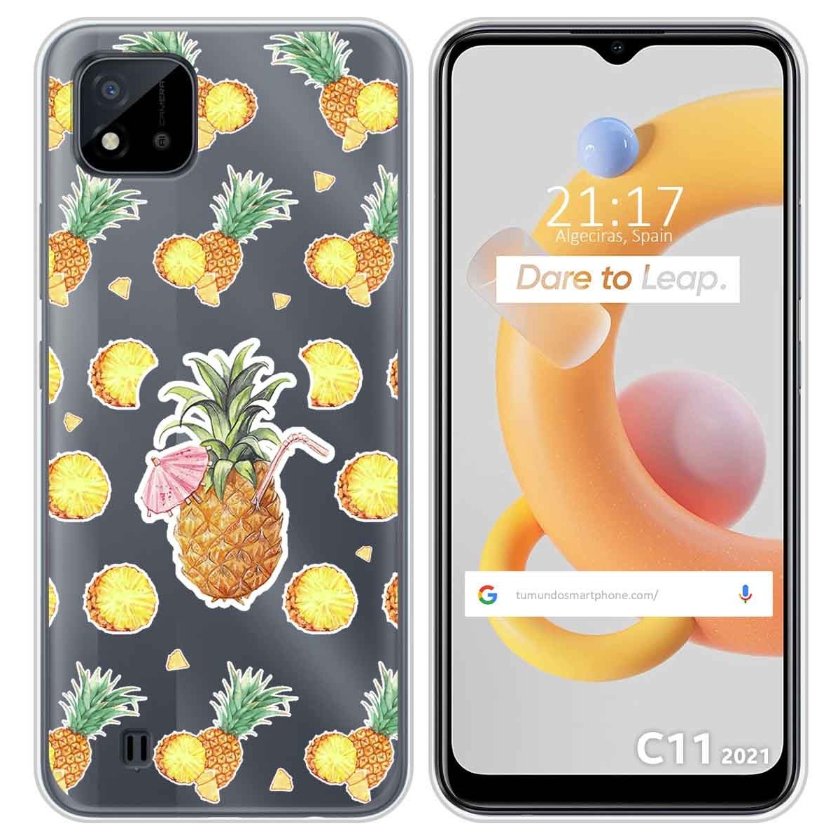 Funda Silicona Transparente para Realme C11 2021 diseño Piña Dibujos