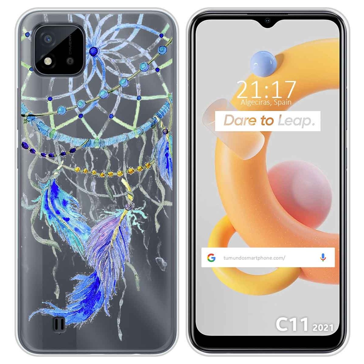 Funda Silicona Transparente para Realme C11 2021 diseño Plumas Dibujos