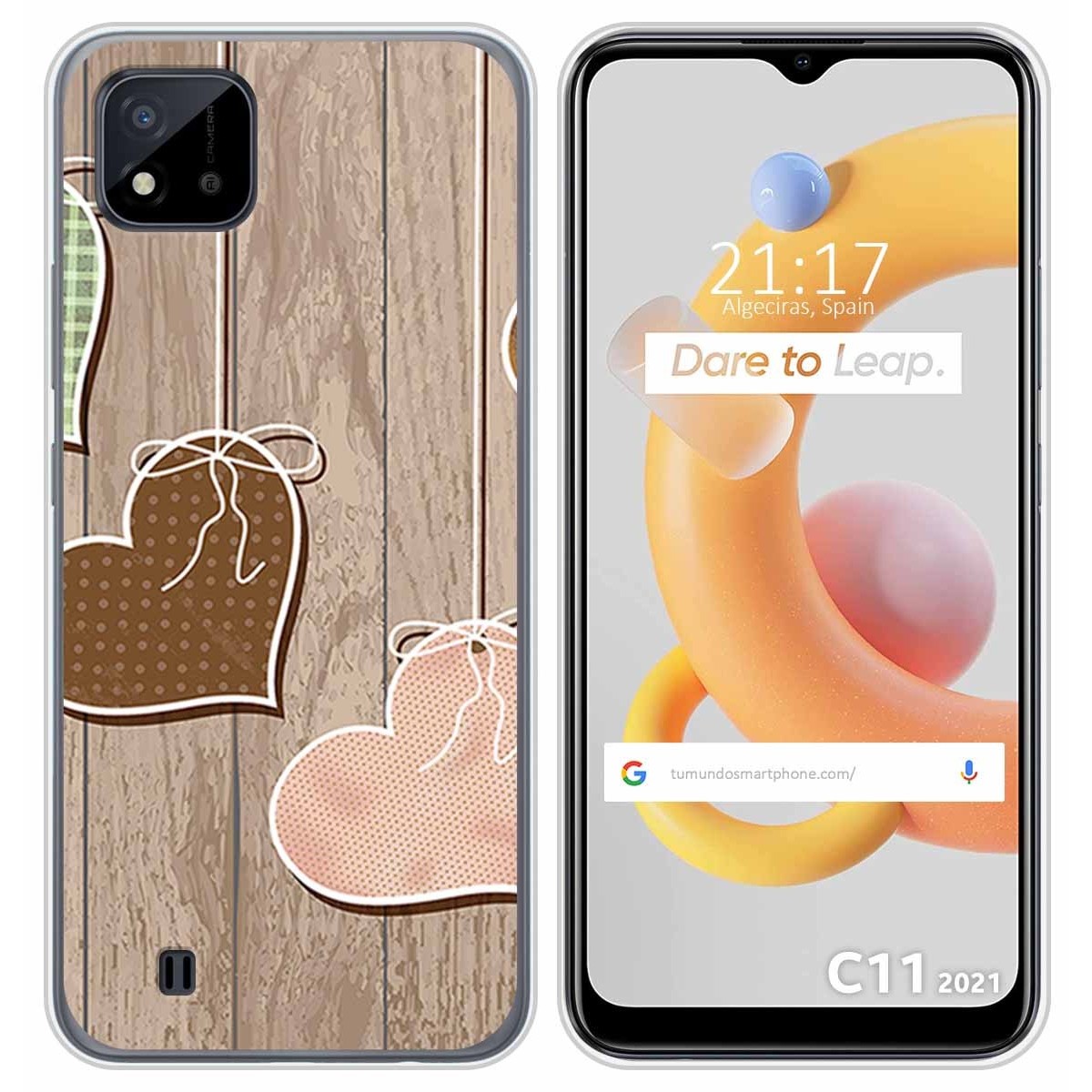 Funda Silicona para Realme C11 2021 diseño Corazones Madera Dibujos