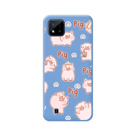 Funda Silicona Líquida Azul para Realme C11 2021 diseño Cerdos Dibujos