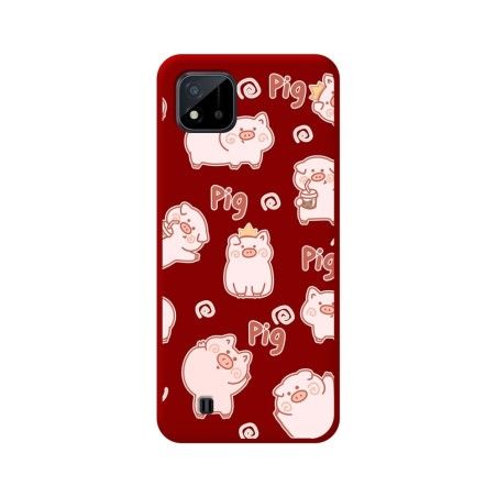 Funda Silicona Líquida Roja para Realme C11 2021 diseño Cerdos Dibujos