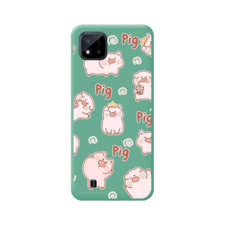Funda Silicona Líquida Verde para Realme C11 2021 diseño Cerdos Dibujos