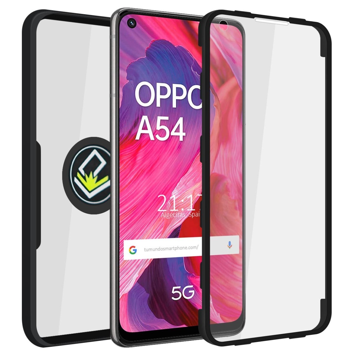 Funda Doble Negra Pc + Tpu Full Body 360 con Anillo para Oppo A54 5G / A74 5G