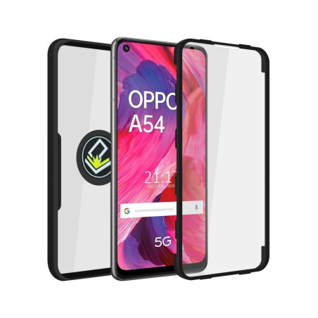 Funda Doble Negra Pc + Tpu Full Body 360 con Anillo para Oppo A54 5G / A74 5G