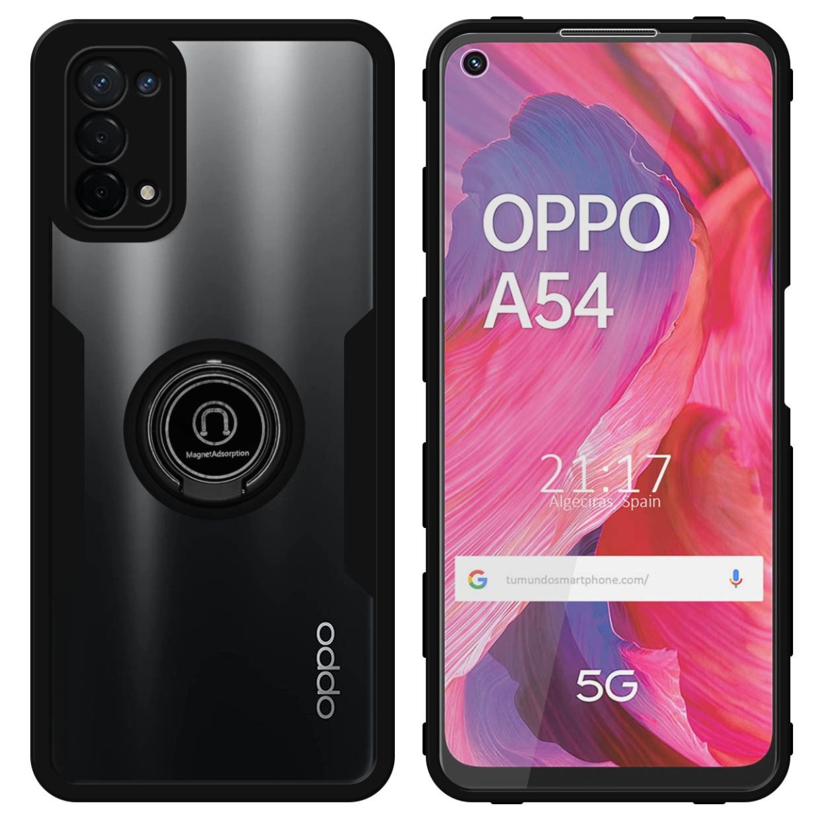 Funda Doble Negra Pc + Tpu Full Body 360 con Anillo para Oppo A54 5G / A74 5G