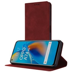 Funda Polipiel con tarjetero para Oppo A74 4G color Roja