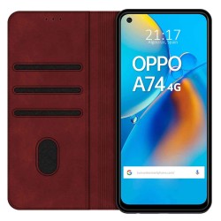 Funda Polipiel con tarjetero para Oppo A74 4G color Roja 2