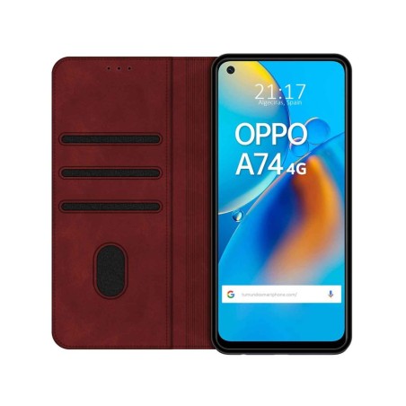 Funda Polipiel con tarjetero para Oppo A74 4G color Roja