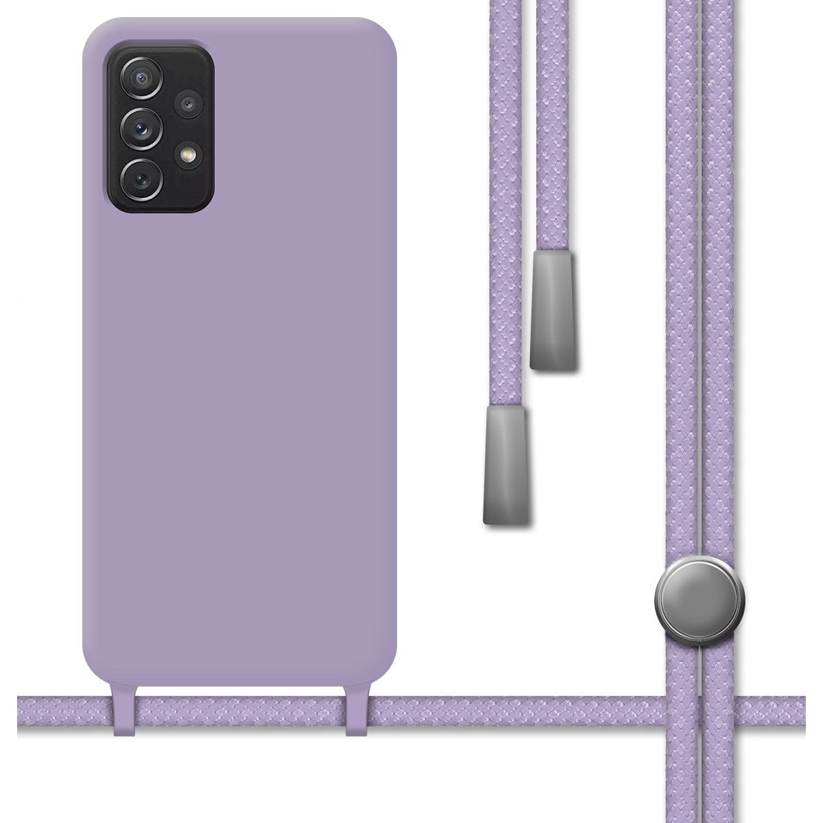 Funda Silicona Líquida con Cordón para Samsung Galaxy A52 / A52 5G / A52s 5G color Morada