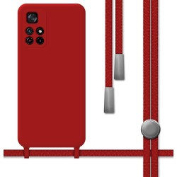 Funda Silicona Líquida con Cordón para Xiaomi POCO M4 Pro 5G color Roja