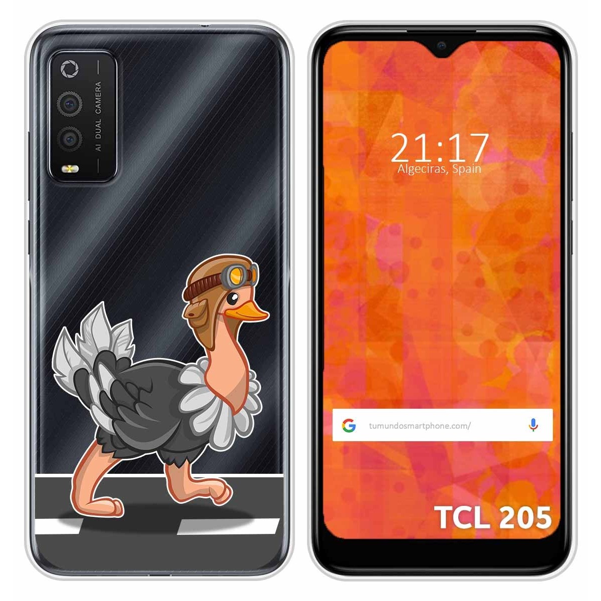 Funda Silicona Transparente para TCL 205 diseño Avestruz Dibujos