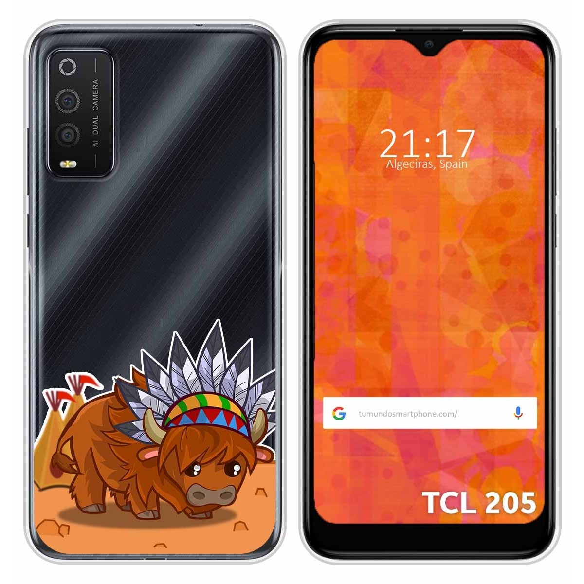 Funda Silicona Transparente para TCL 205 diseño Bufalo Dibujos