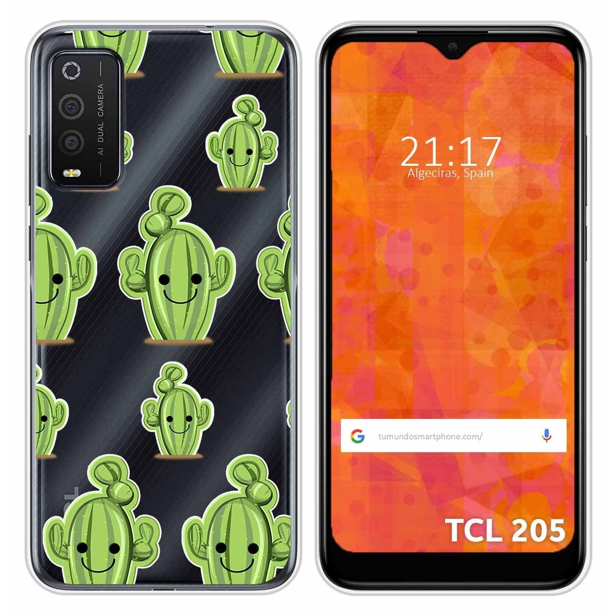 Funda Silicona Transparente para TCL 205 diseño Cactus Dibujos