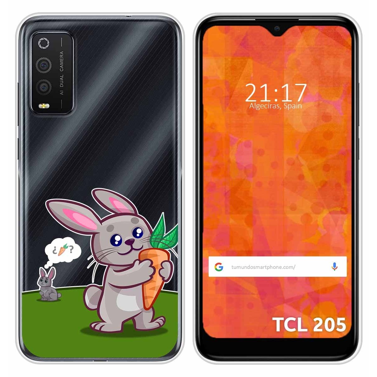 Funda Silicona Transparente para TCL 205 diseño Conejo Dibujos