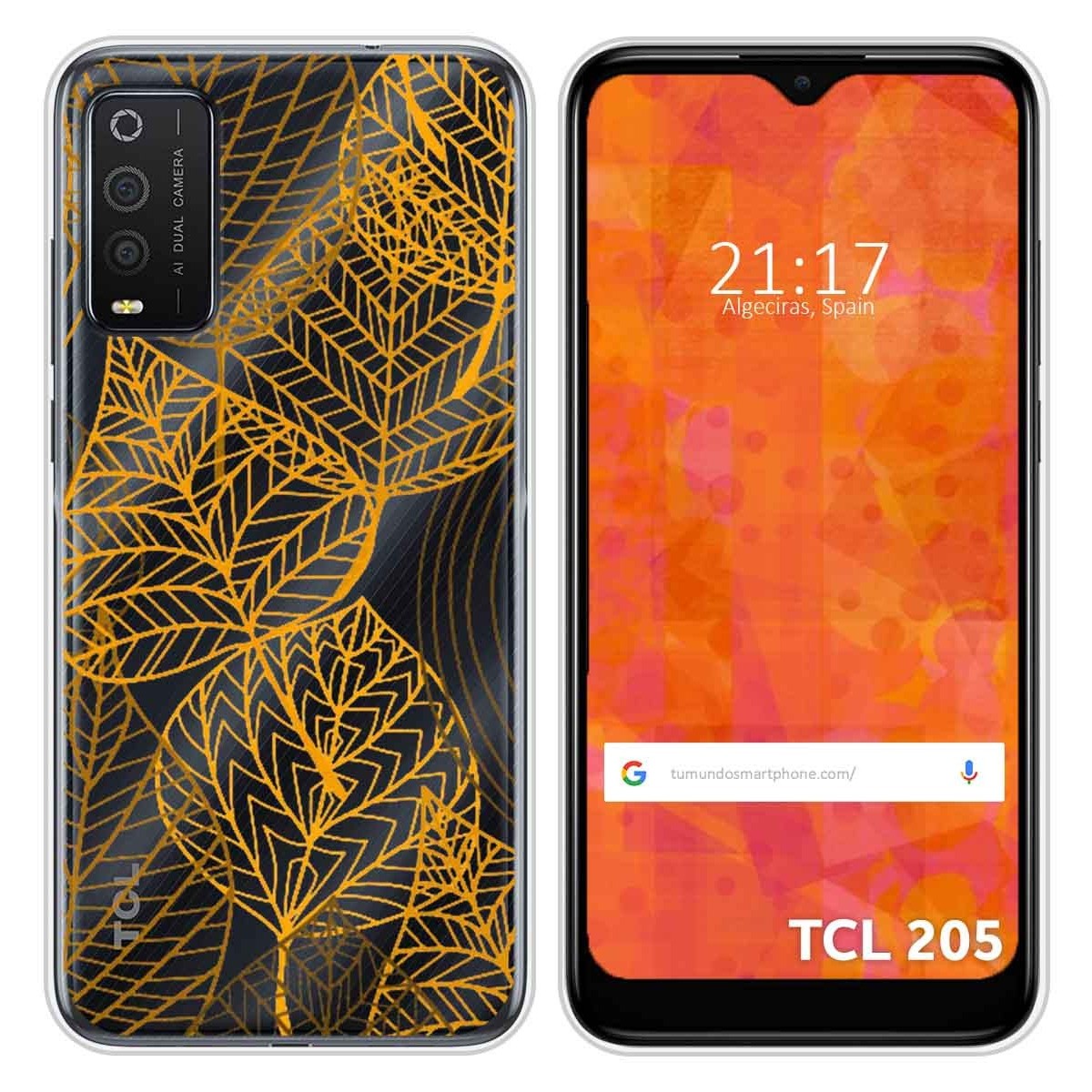 Funda Silicona Transparente para TCL 205 diseño Hojas Dibujos