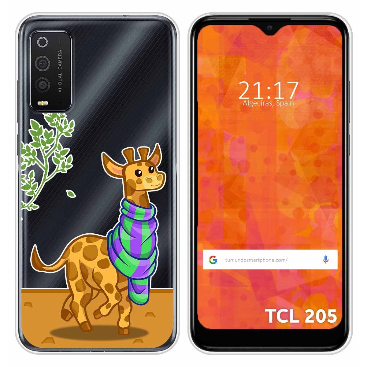 Funda Silicona Transparente para TCL 205 diseño Jirafa Dibujos