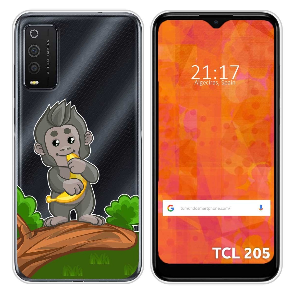 Funda Silicona Transparente para TCL 205 diseño Mono Dibujos