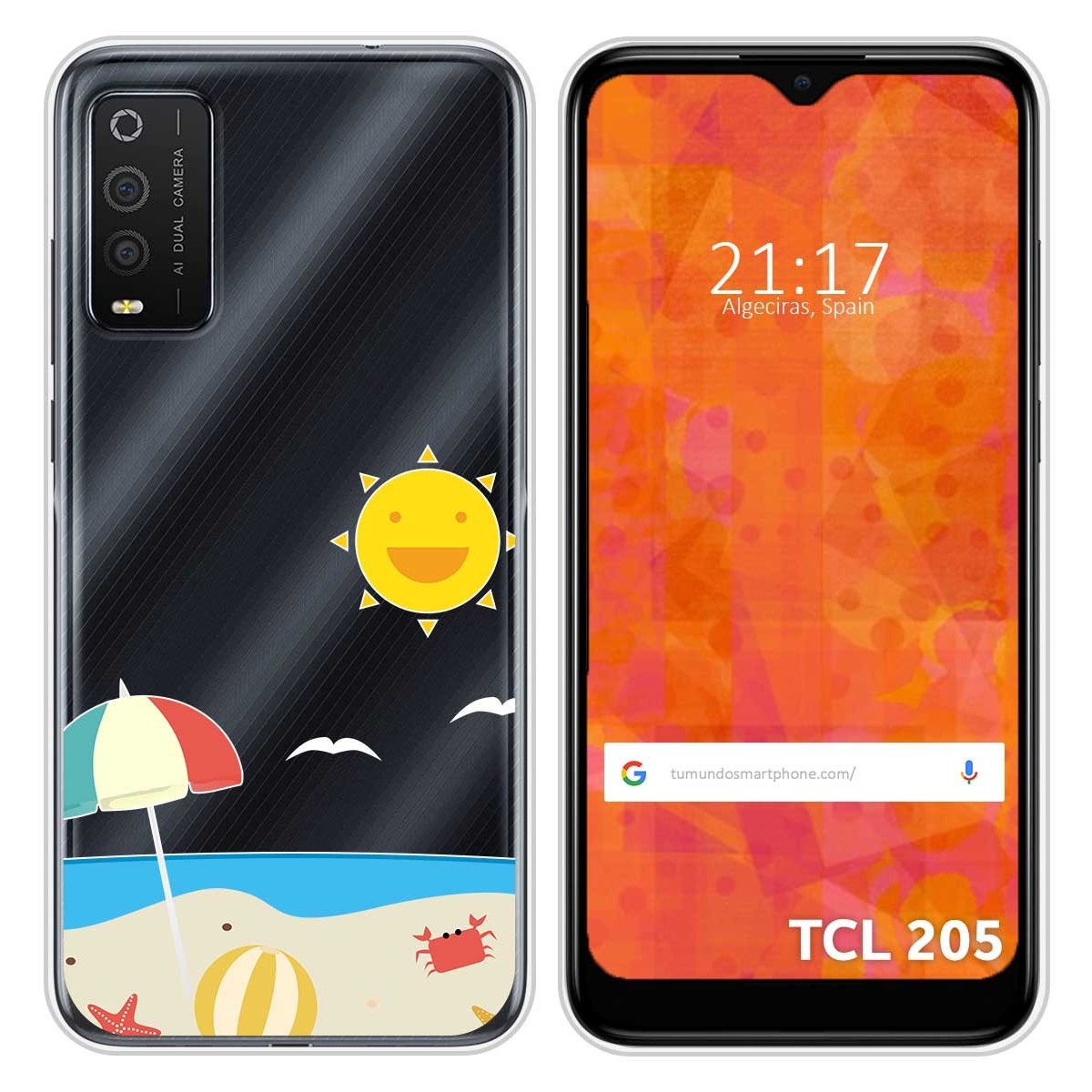 Funda Silicona Transparente para TCL 205 diseño Playa Dibujos