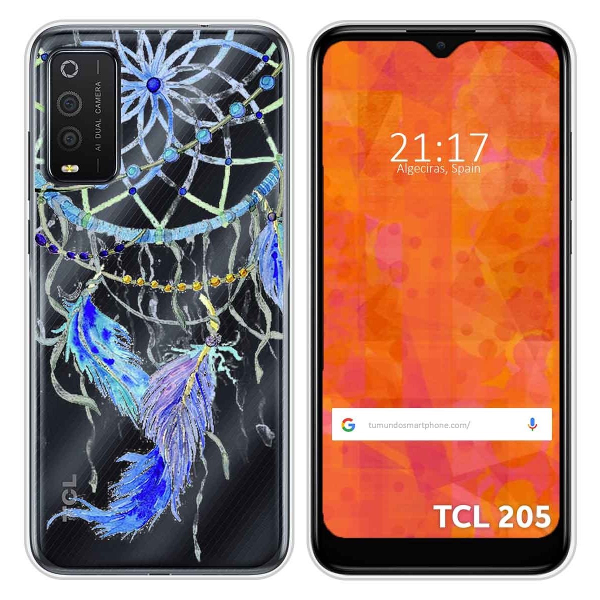 Funda Silicona Transparente para TCL 205 diseño Plumas Dibujos