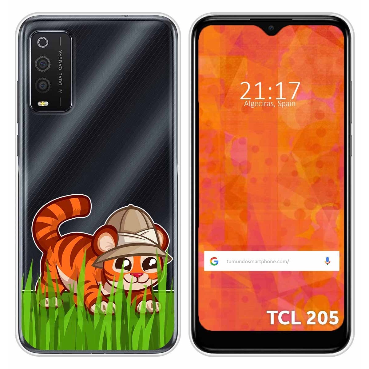 Funda Silicona Transparente para TCL 205 diseño Tigre Dibujos