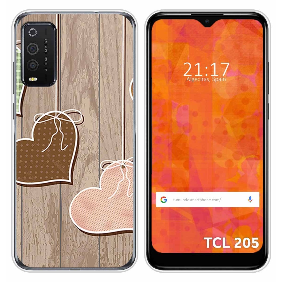 Funda Silicona para TCL 205 diseño Corazones Madera Dibujos
