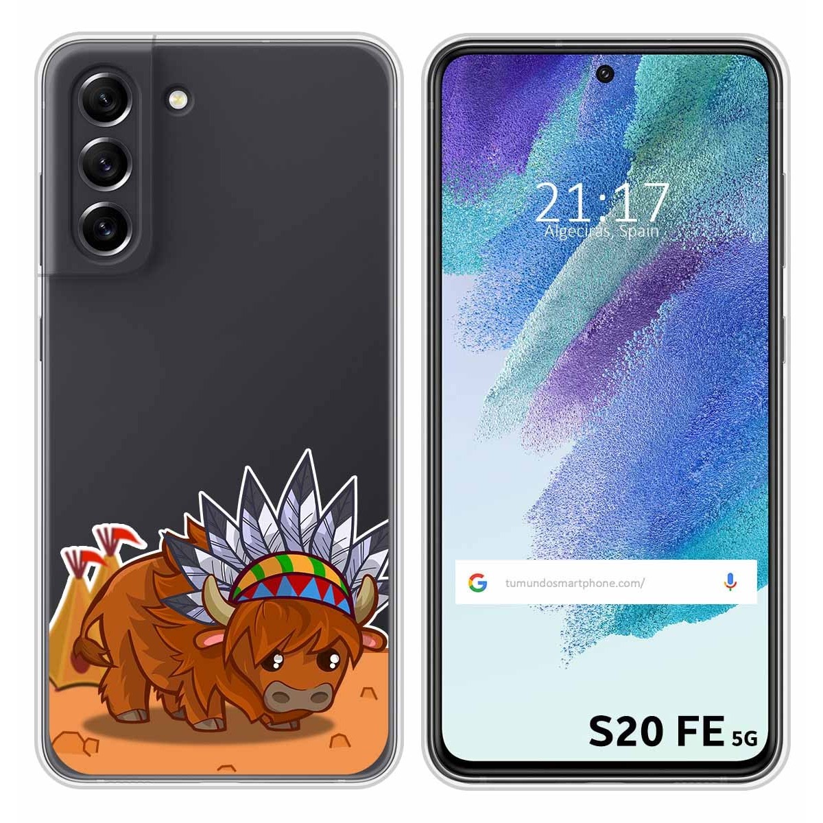 Funda Silicona Transparente para Samsung Galaxy S21 FE 5G diseño Bufalo Dibujos