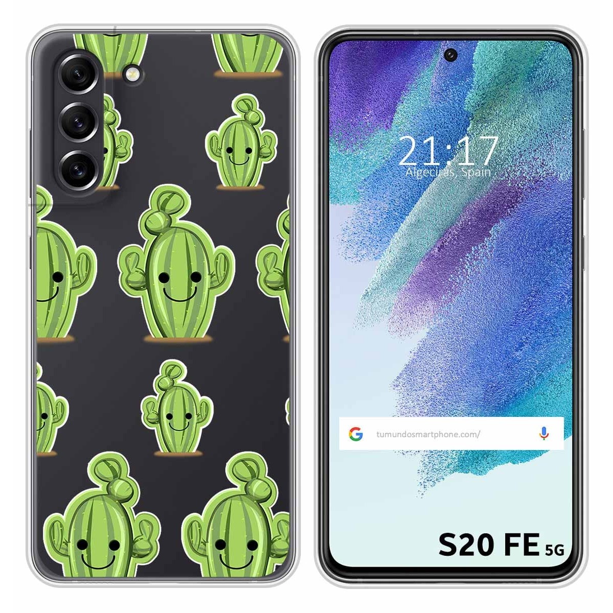 Funda Silicona Transparente para Samsung Galaxy S21 FE 5G diseño Cactus Dibujos