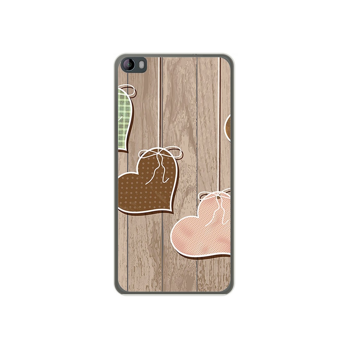 Funda Gel Tpu para Hisense L695 Diseño Corazones Madera Dibujos