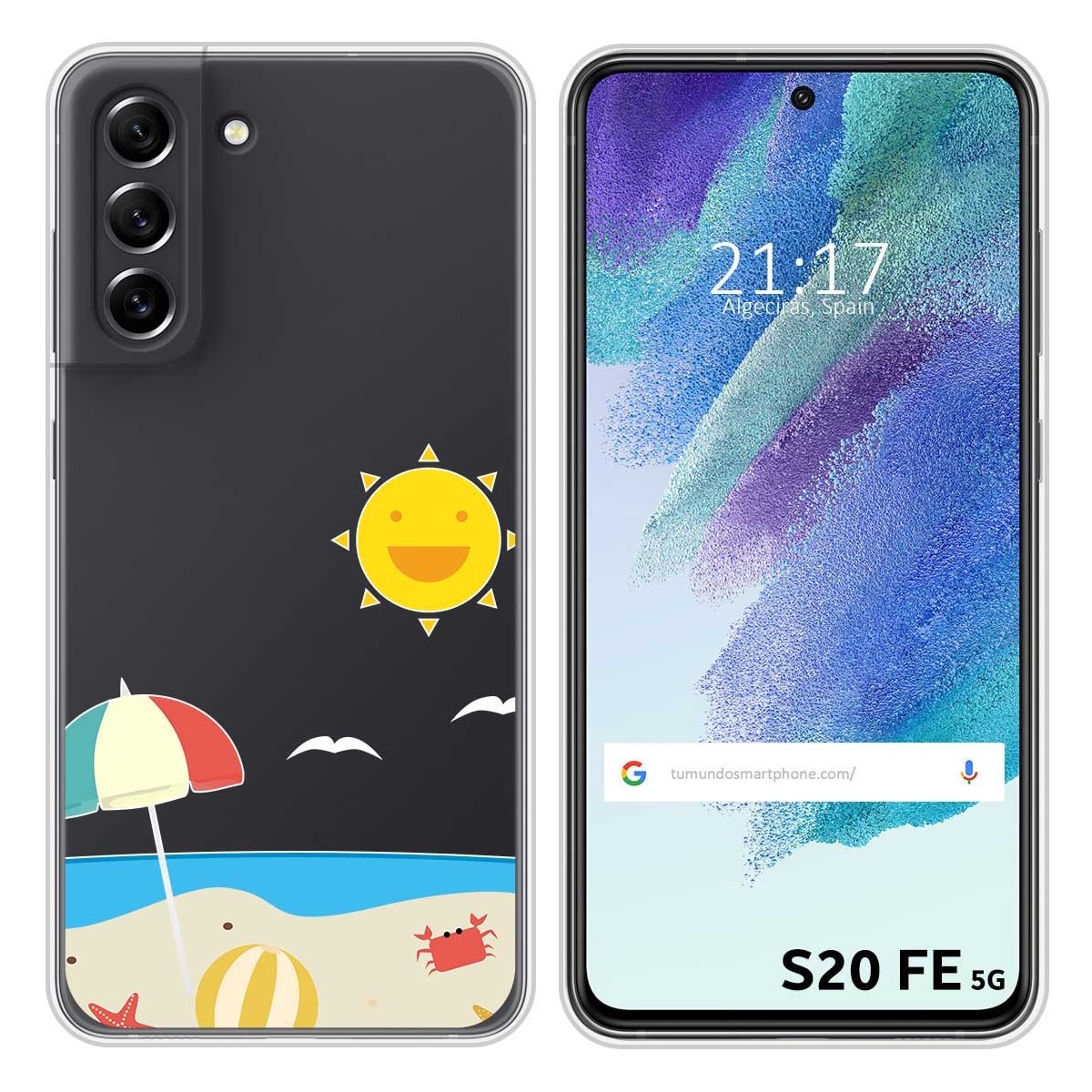 Funda Silicona Transparente para Samsung Galaxy S21 FE 5G diseño Playa Dibujos