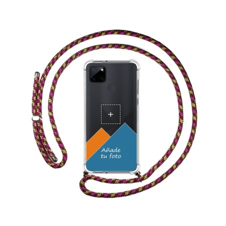 Personaliza tu Funda Colgante Transparente para Realme C21Y / C25Y con Cordon Rosa / Dorado Dibujo Personalizada