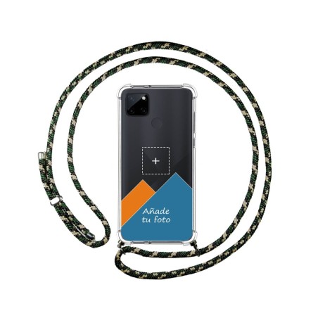 Personaliza tu Funda Colgante Transparente para Realme C21Y / C25Y con Cordon Verde / Dorado Dibujo Personalizada