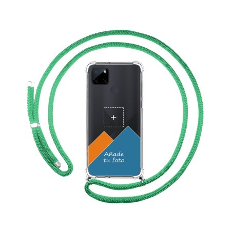 Personaliza tu Funda Colgante Transparente para Realme C21Y / C25Y con Cordon Verde Agua Dibujo Personalizada
