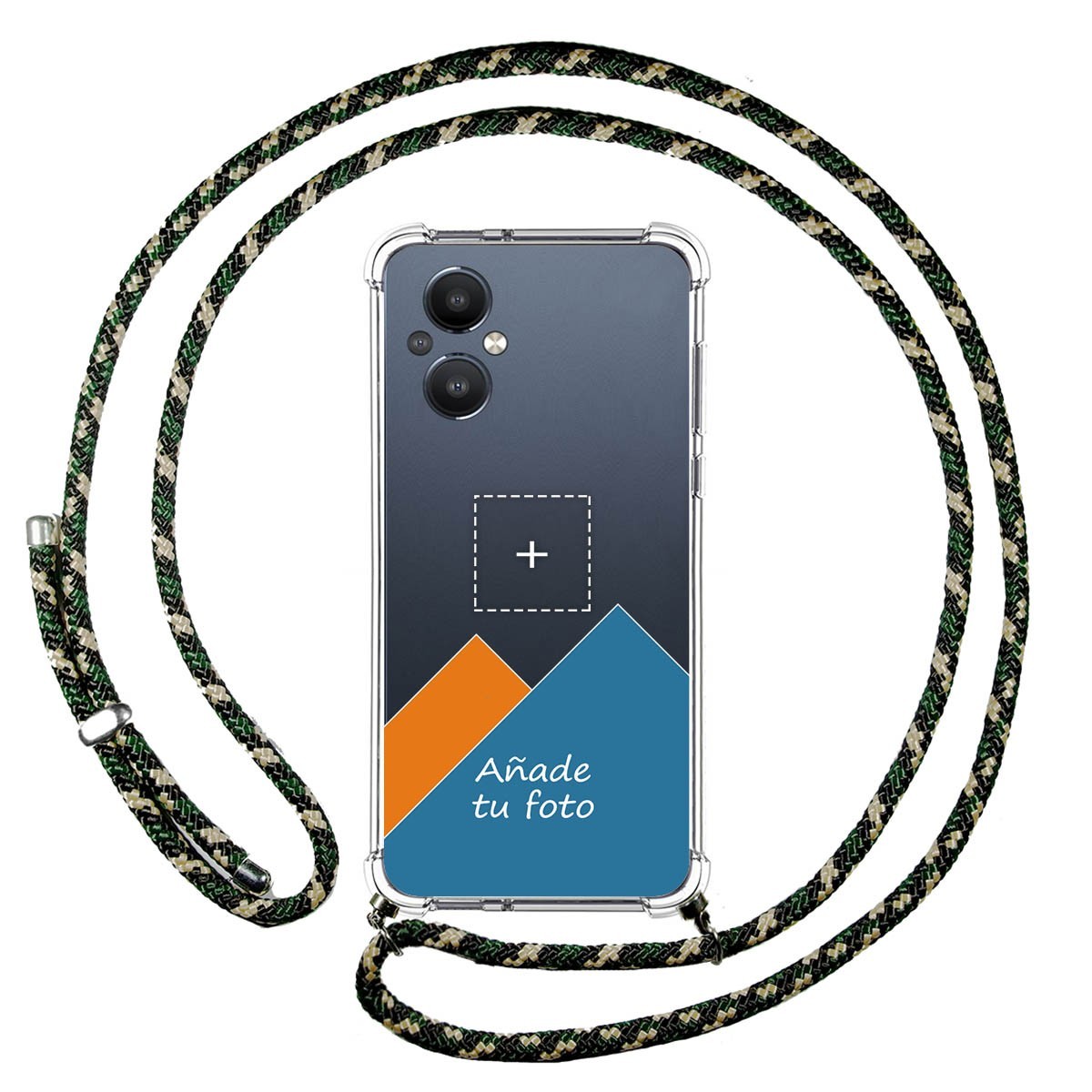 Personaliza tu Funda Colgante Transparente para OnePlus Nord N20 5G con Cordon Verde / Dorado Dibujo Personalizada