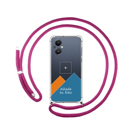 Personaliza tu Funda Colgante Transparente para OnePlus Nord N20 5G con Cordon Rosa Fucsia Dibujo Personalizada