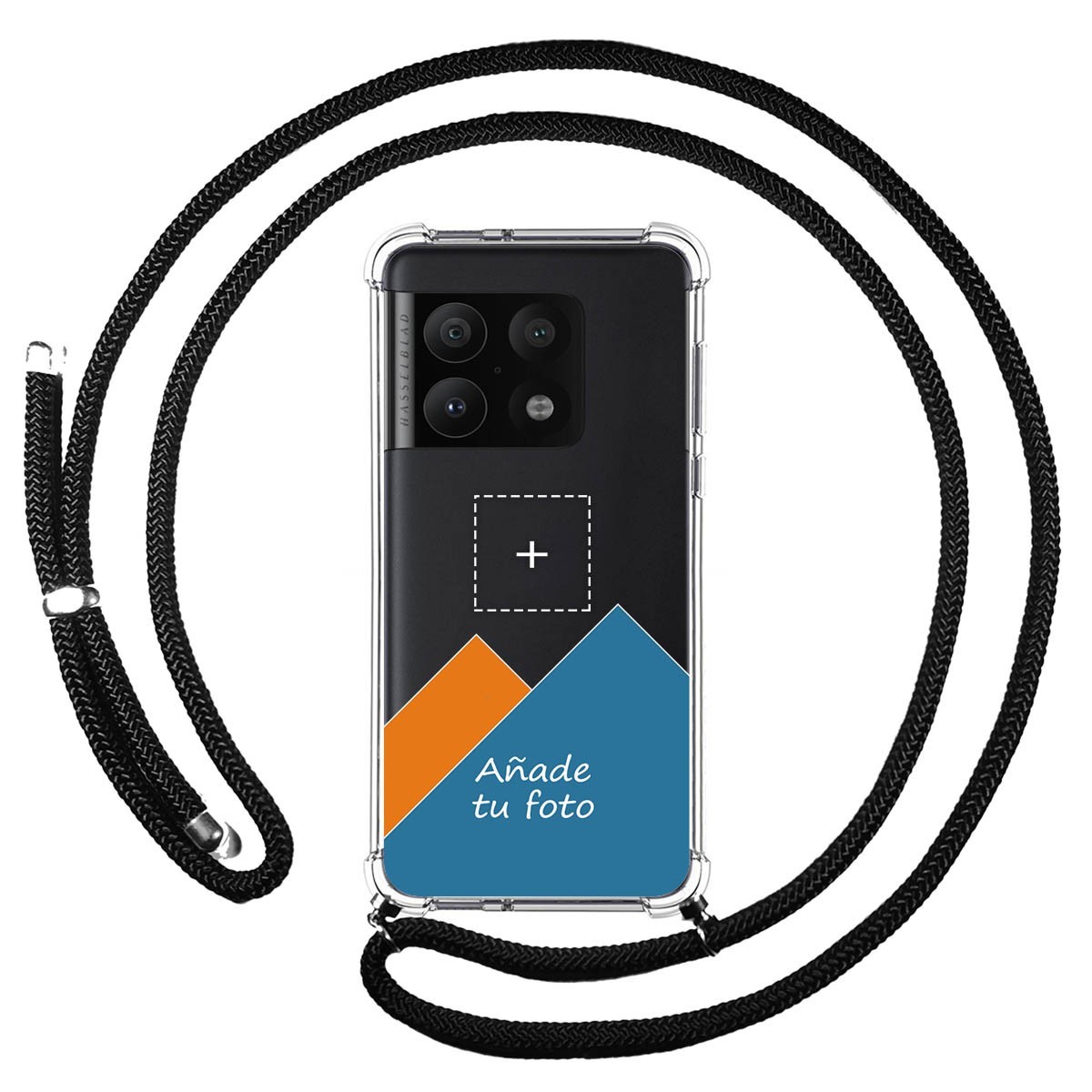 Personaliza tu Funda Colgante Transparente para OnePlus 10 Pro 5G con Cordon Negro Dibujo Personalizada