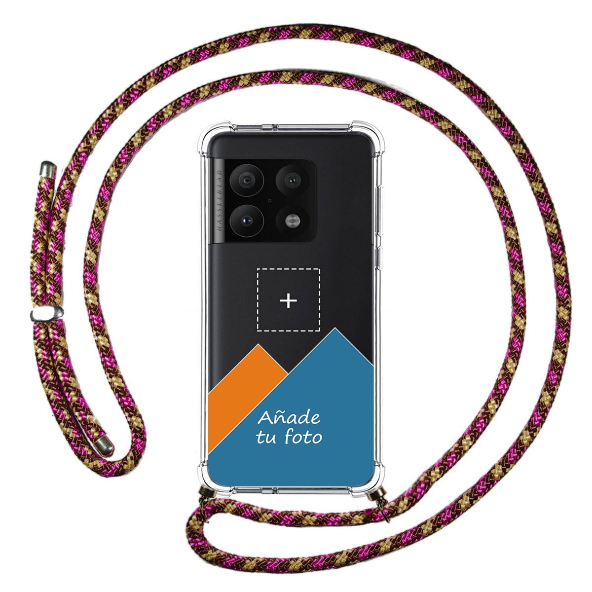 Personaliza tu Funda Colgante Transparente para OnePlus 10 Pro 5G con Cordon Rosa / Dorado Dibujo Personalizada