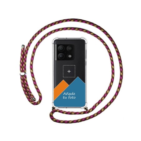 Personaliza tu Funda Colgante Transparente para OnePlus 10 Pro 5G con Cordon Rosa / Dorado Dibujo Personalizada